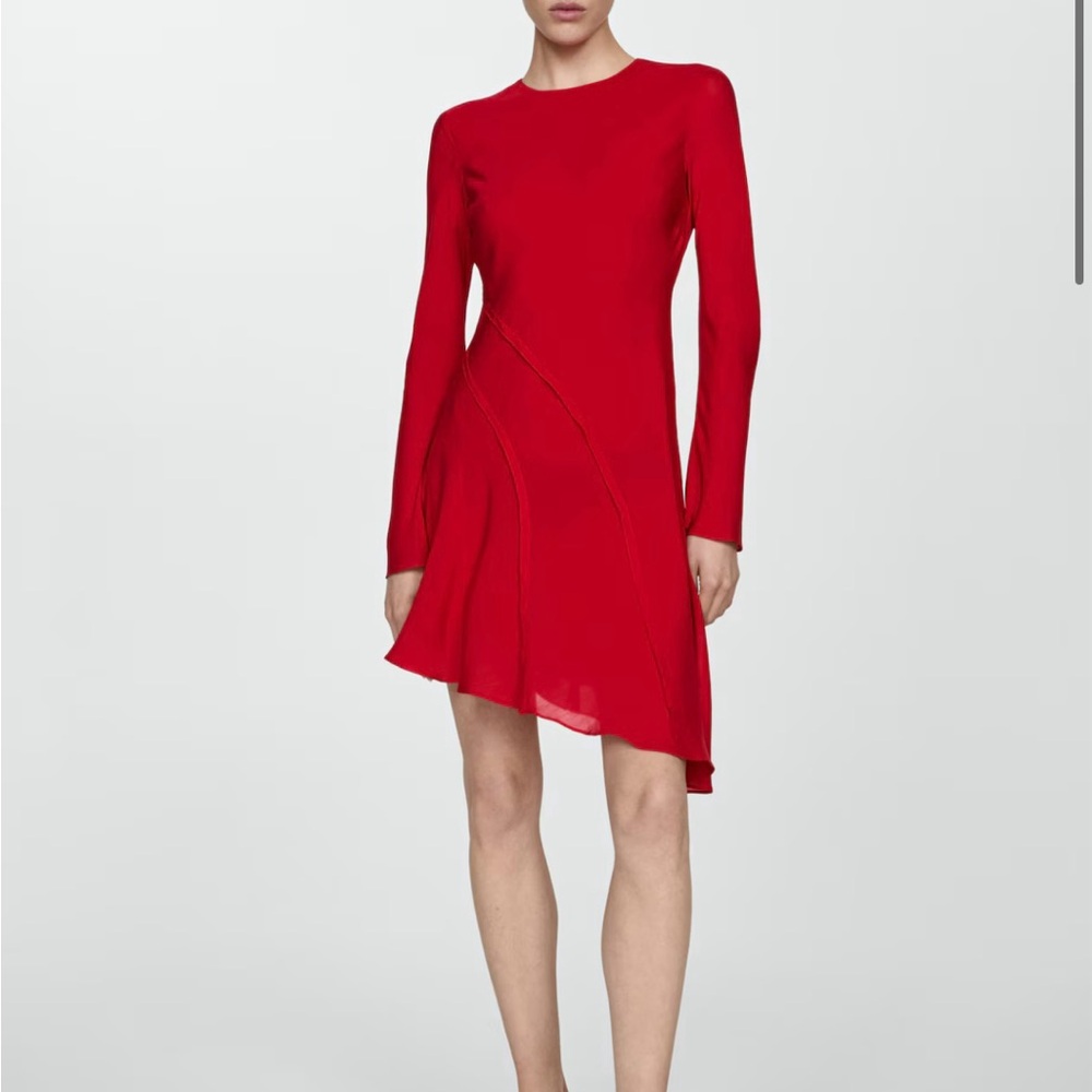 Mango Red Asymmetrical Long Sleeve Dress